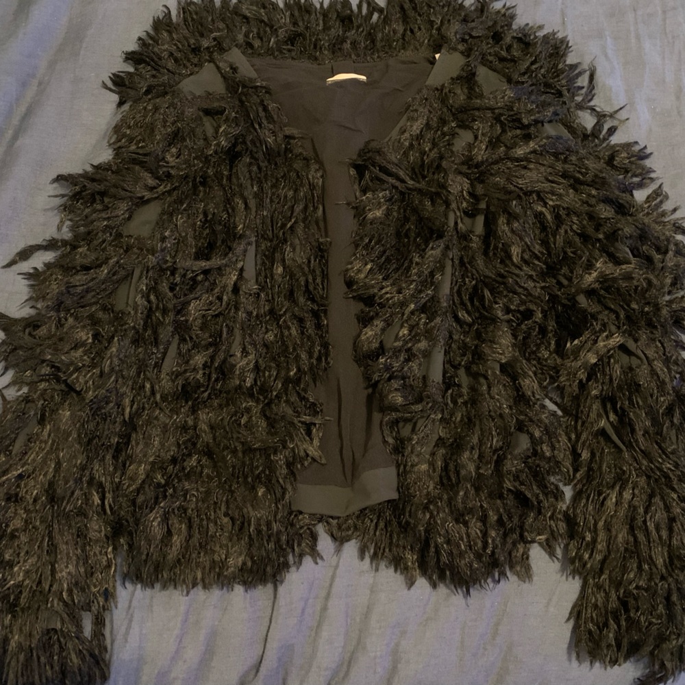 Skin stylish women’s jacket. Size Small. Black fringe-like design